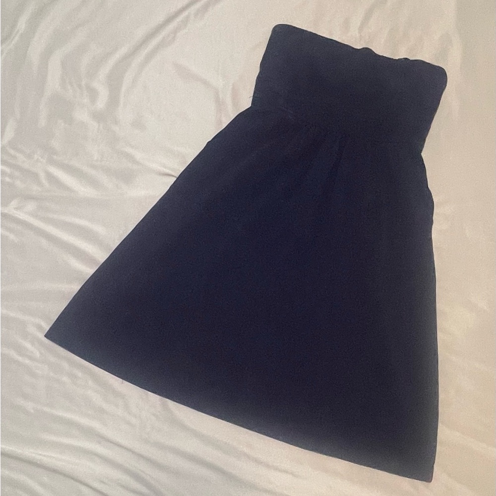 Navy pique strapless sundress with POCKETS